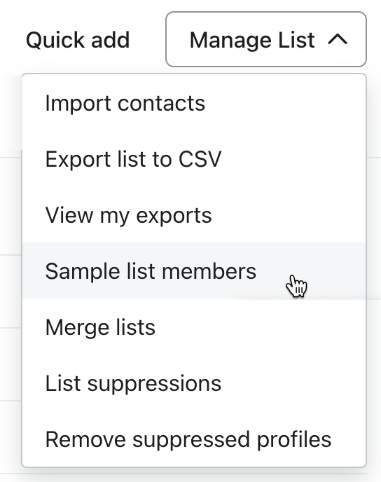 The Sample List Members option in Klaviyo