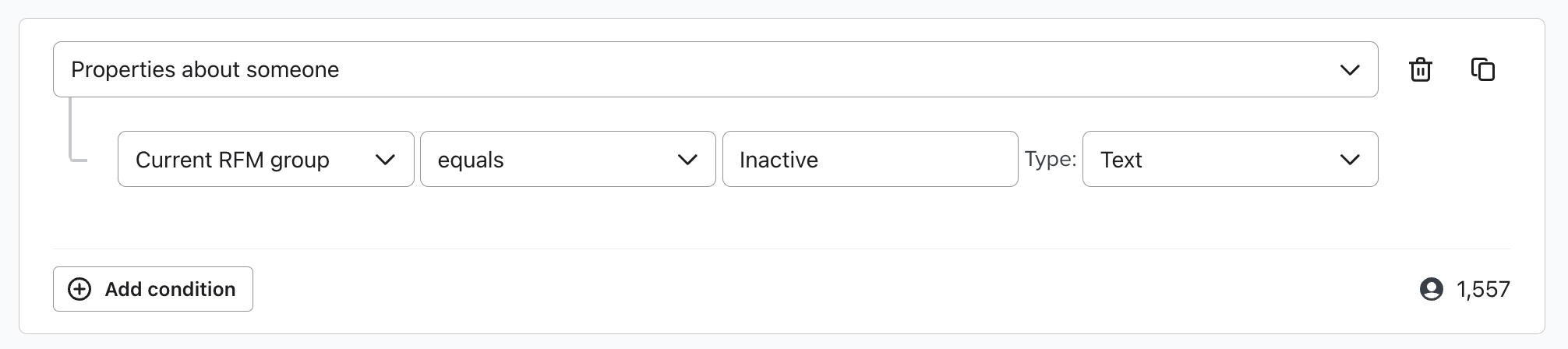 Segment of profiles in inactive RFM group