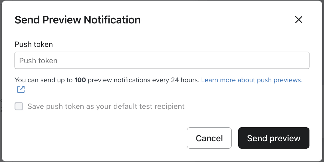 Modal para enviar uma visualização de uma notificação push.