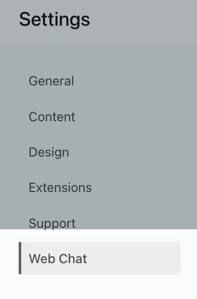 The Web chat menu in Customer Hub settings.