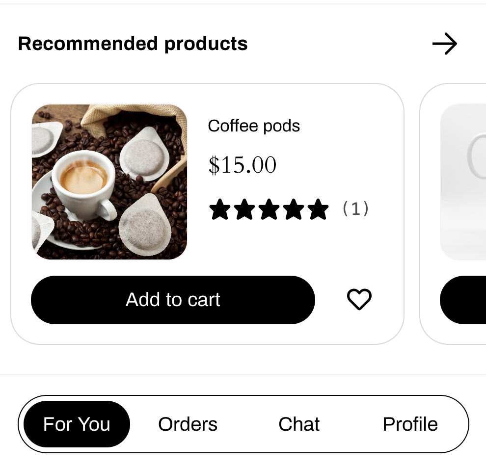 Star ratings displayed beneath an example recommended product in the Customer Hbu drawer.