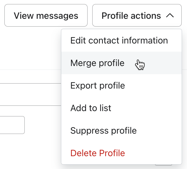 Profile actions availble in Klaviyo