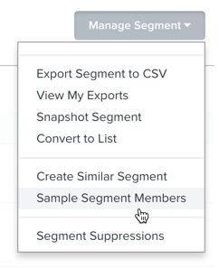 In the Manage Segment menu, a cursor hovers over Sample Segment Members