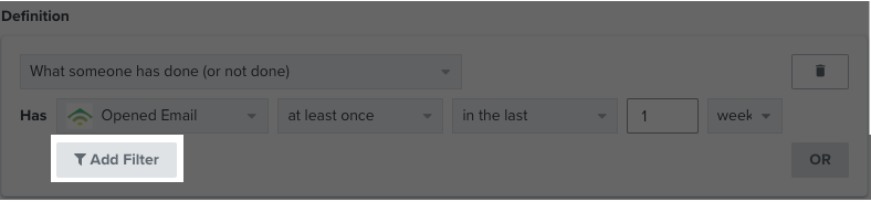 The Add Filter button in a segment definition