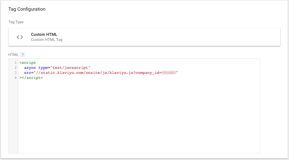 Active on site web tracking snippet pasted into HTML box in Google Tag Manager