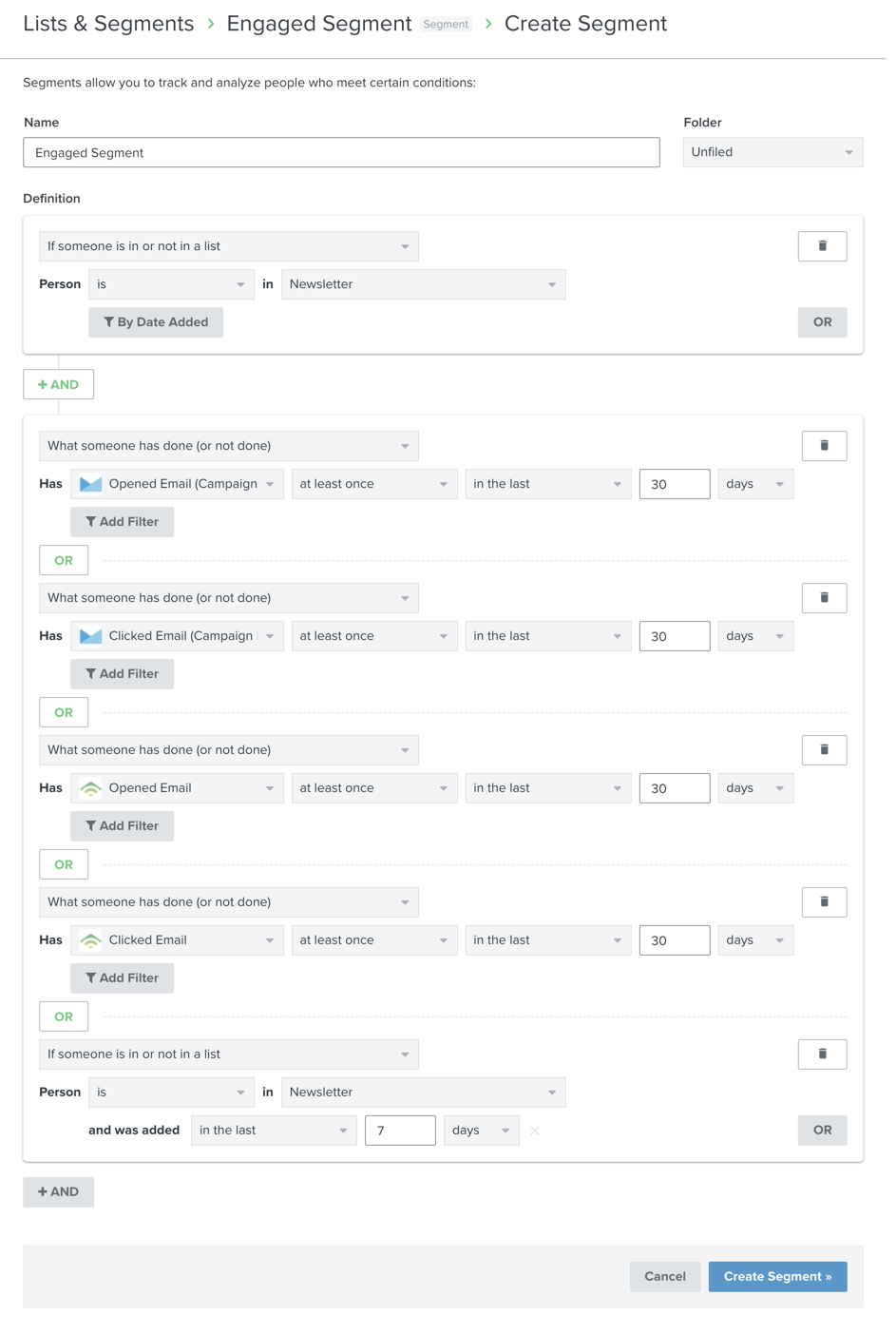 Build engaged segments for migrated Campaign Monitor content