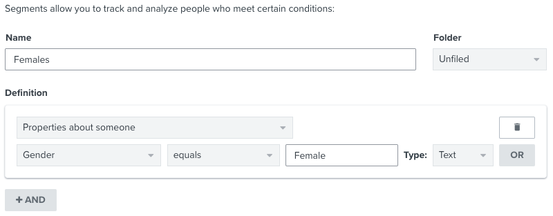 A segment of profiles with a custom property 'Gender' set to 'Female'