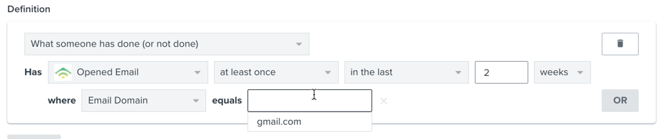 A segment filtered by email domain