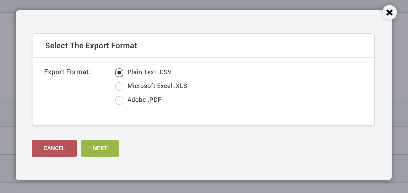 Choose CSV for export format