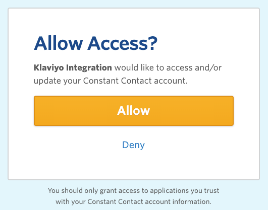 Allow sync of Constant Contact app to Klaviyo