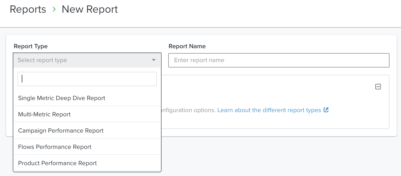 Inside a new Custom created report with option to choose type of report on left and ability to name on right