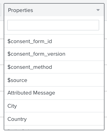 Eigenschaften-Dropdown mit Optionen zur Auswahl zusätzlicher Ereignisse oder Profileigenschaften