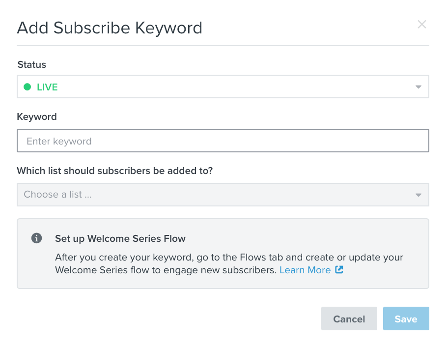 Modal where can add in your custom subscribe keyword