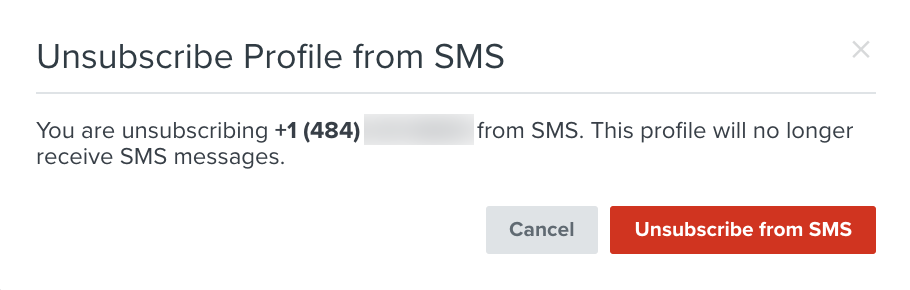 Modal zur Bestätigung, dass du SMS-Einwilligung aus einem Profil entfernen möchtest