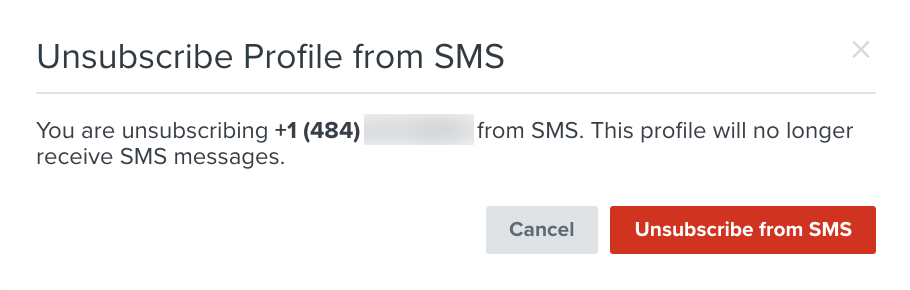 Modal to confirm that you want to remove SMS consent from a profile