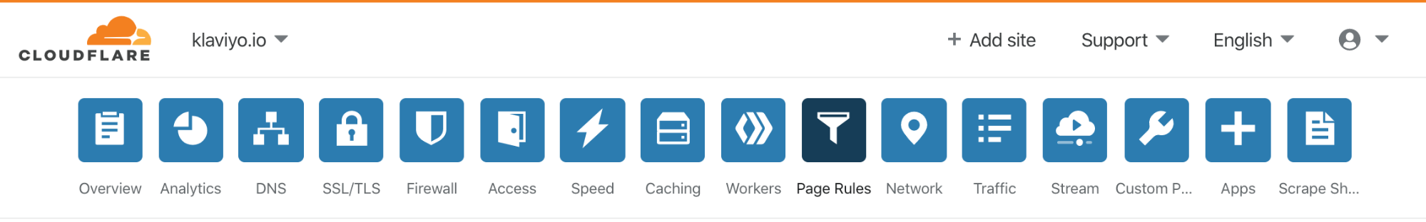 Inside Cloudflare, the top navigation with Page Rules icon selected.