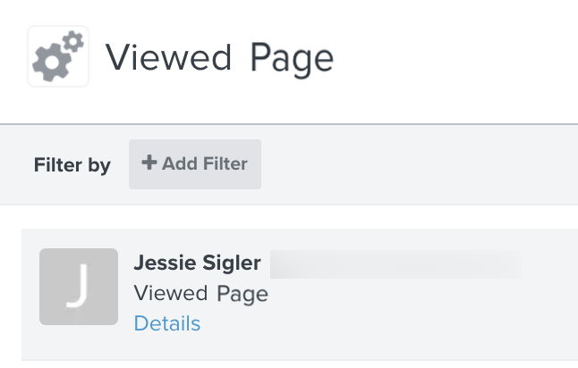 Example of the viewed page metric for an individual visitor