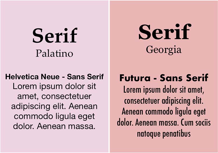 Voorbeelden van 2 Seriffonts met Lorem Ipsum tekst eronder