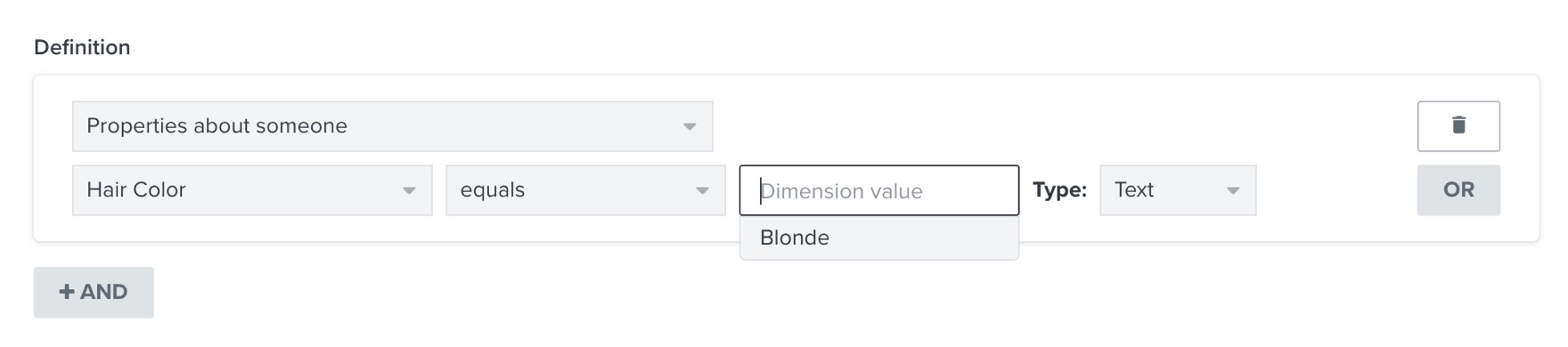 segment gebaseerd op aangepaste eigenschap genaamd Haarkleur