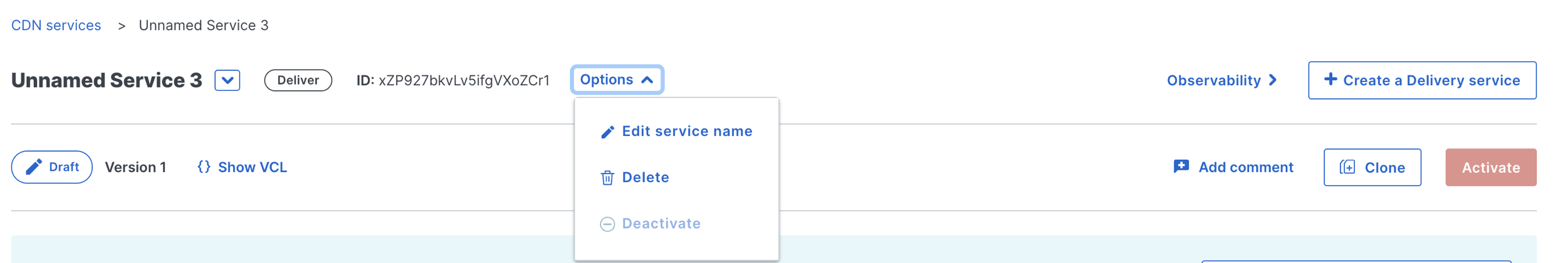 Optie om de servicenaam in Fastly te bewerken