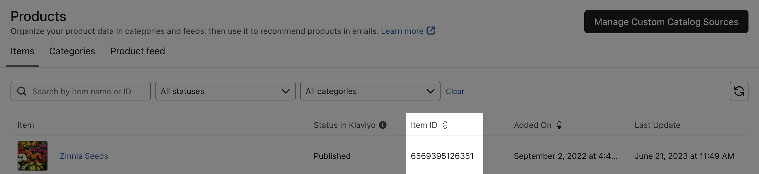 Een item ID in Klaviyo