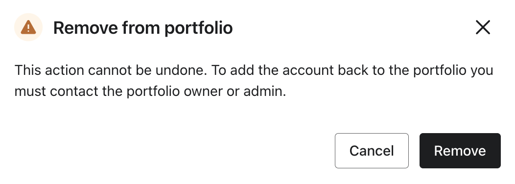 Modaal om te bevestigen dat je een account wilt ontkoppelen van de portfolio