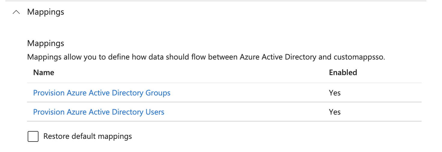 Mappings dropdown voor het inrichten (in volgorde) van Azure AD groepen of gebruikers