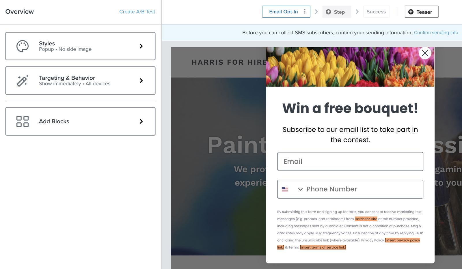 Voorbeeld van een wedstrijdformulier in de form builder.