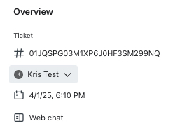 Het menu Overzicht toont de details van een Inbox-ticket, inclusief de huidige toegewezen persoon.