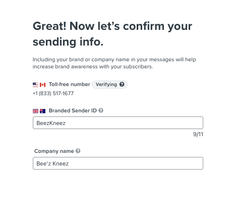 Modal om een alfanumerieke afzender-ID aan te maken in Klaviyo