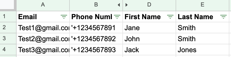 Voorbeeld van een spreadsheet met de juiste opmaak