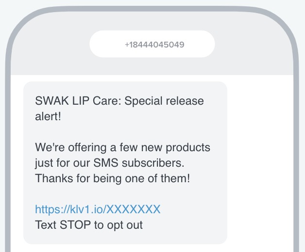 sms met een exclusieve productaanbieding voor sms abonnee