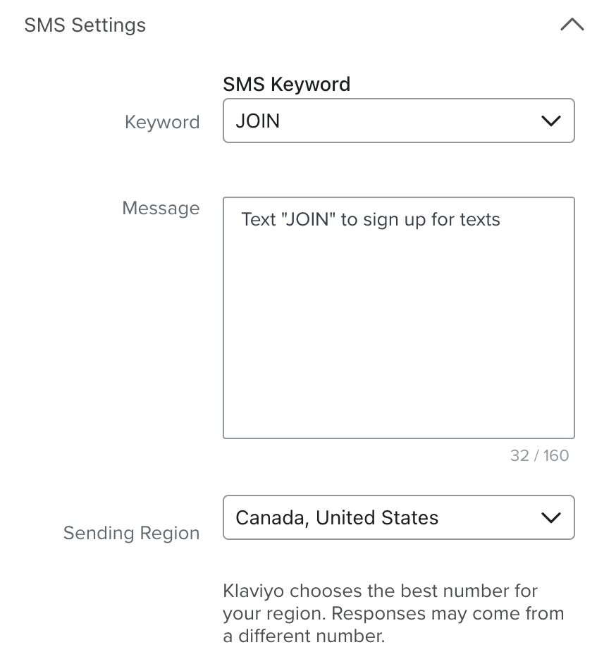 Canada en de Verenigde Staten kiezen als verzendregio voor een tap-naar-tekst formulier