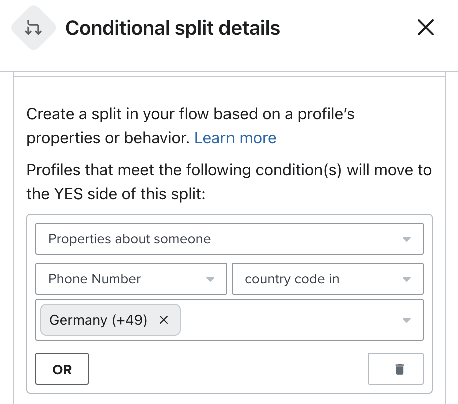 voorwaardelijke splitsing om mensen met een Duitse landcode een ander flow pad op te sturen