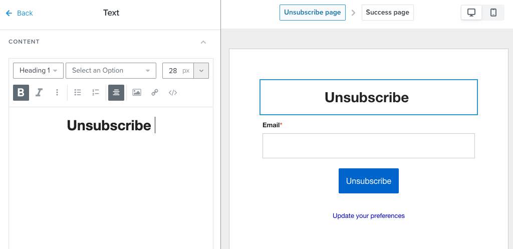 Koptekstvak geselecteerd met de optie om de standaardtekst te vervangen door je eigen tekst in het tekstmenu aan de linkerkant