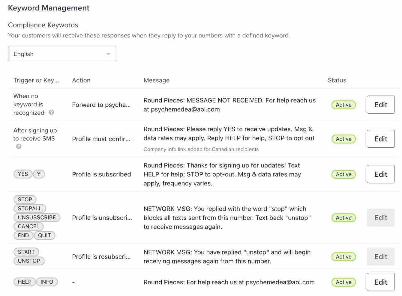 trefwoordensectie op de sms-automatisering pagina