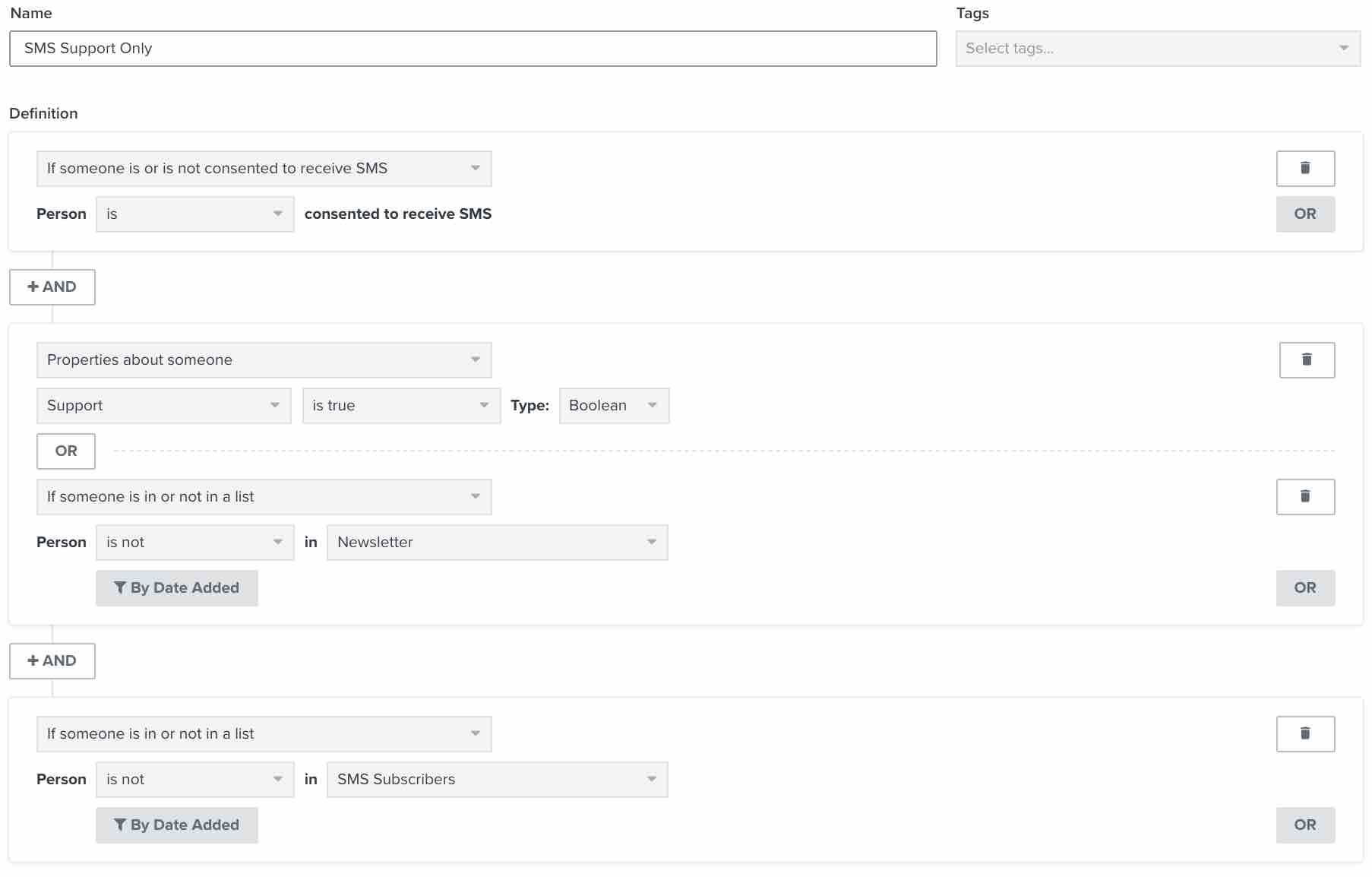 segment sms support abonnees