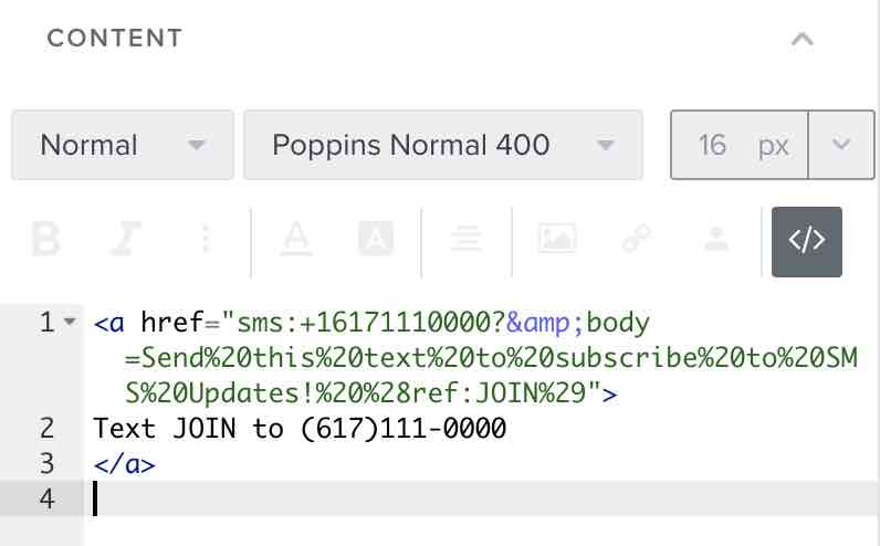 De code voor een klik-naar-tekst banner in een e-mail