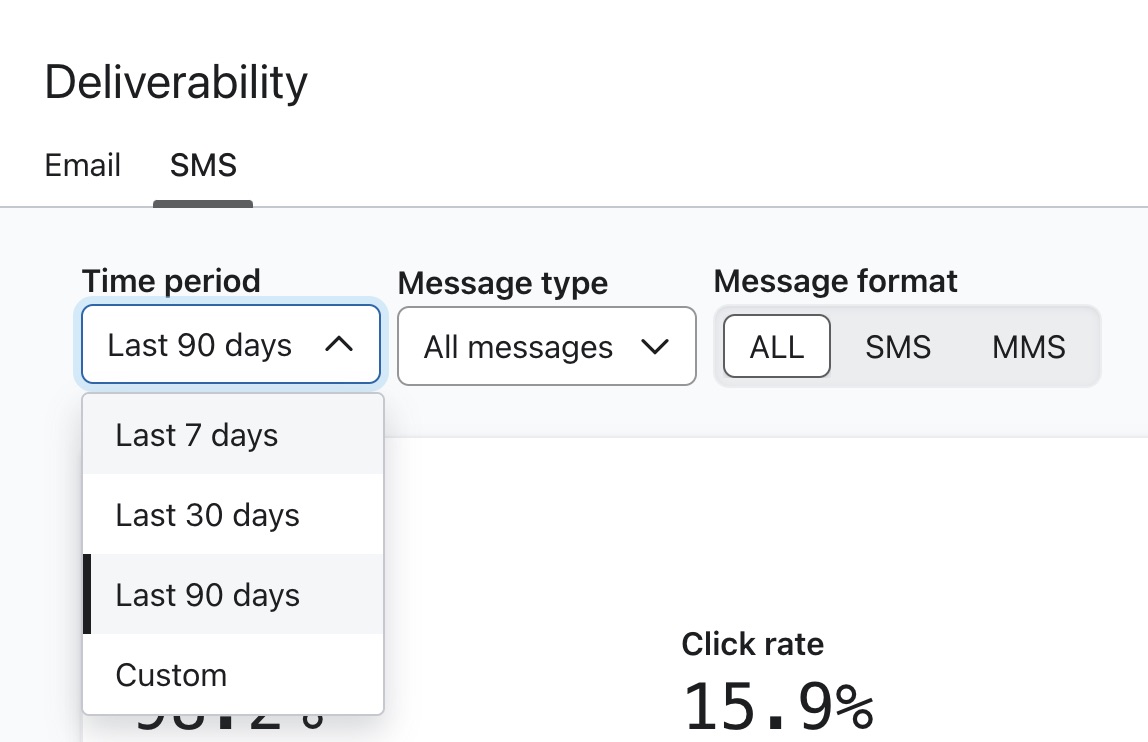Beschikbare filters in de Hub voor sms-bezorgbaarheid