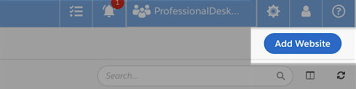De knop Website toevoegen in de rechterbovenhoek van de pagina CookiePro dashboard