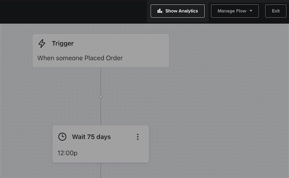Het menu-item Toon analyses wordt gemarkeerd bovenaan op flow. dashboard
