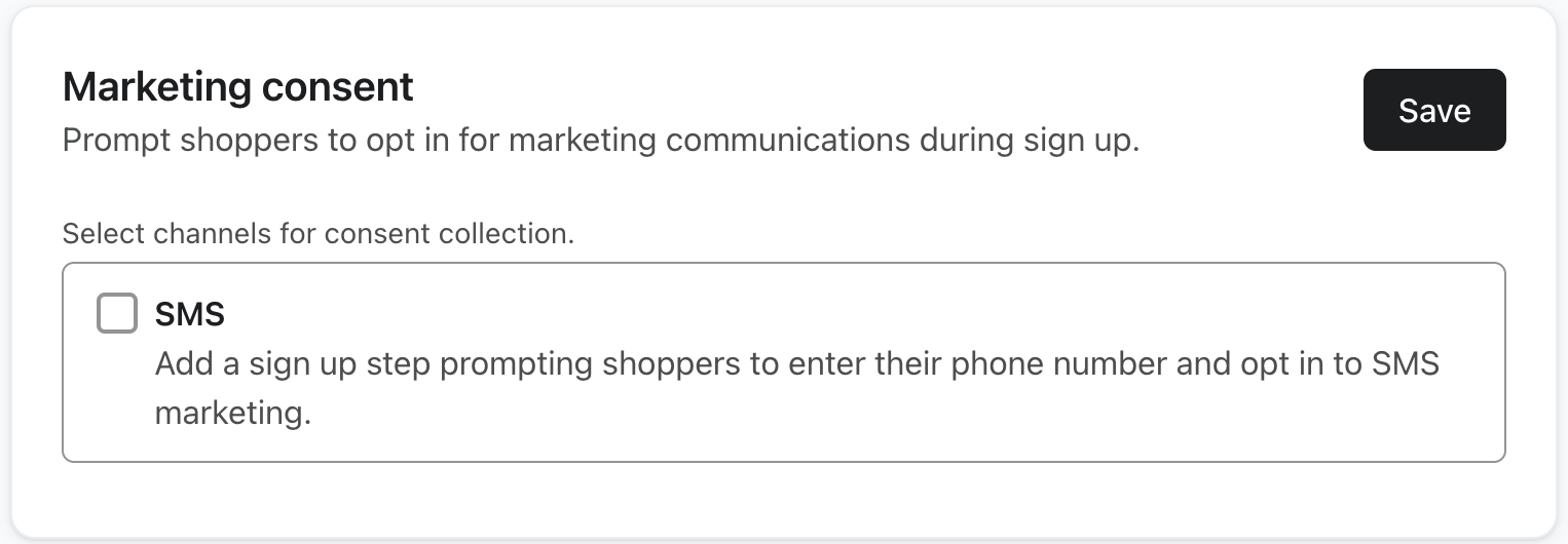 Bij de instelling voor marketingtoestemming in Klaviyo staat het vakje uitgevinkt.