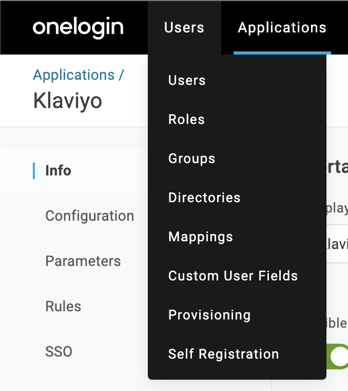 Gebruikers menu dropdown