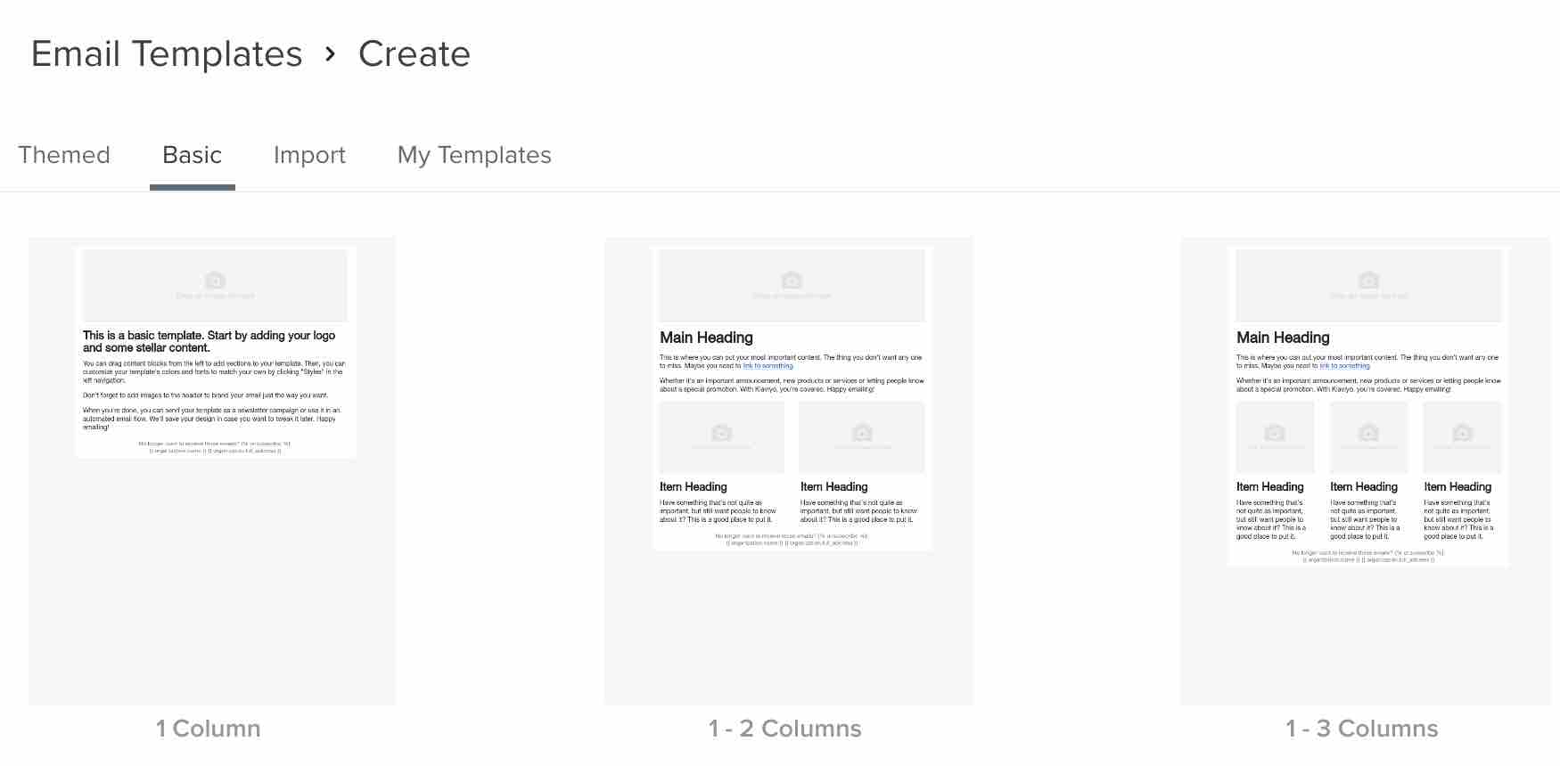 Basis e-mailtemplate tab in Klaviyo