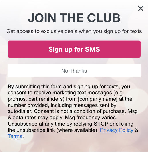 Przykład wyskakującego okienka formularza dla SMS