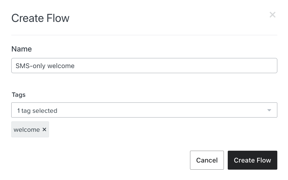 Utwórz sekwencję modalną z nazwą 'SMS-only welcome' i znacznikiem 'welcome'.