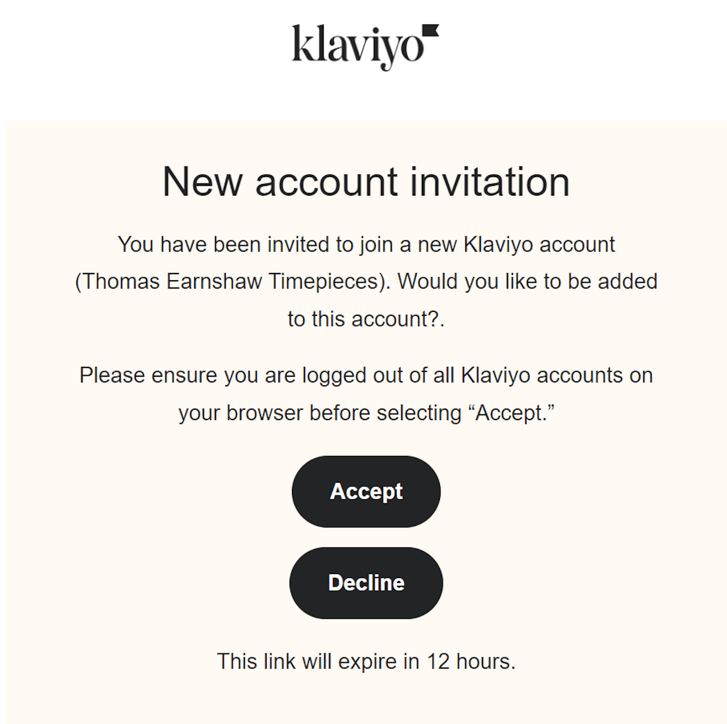 e-mail, aby aktywować konto Klaviyo
