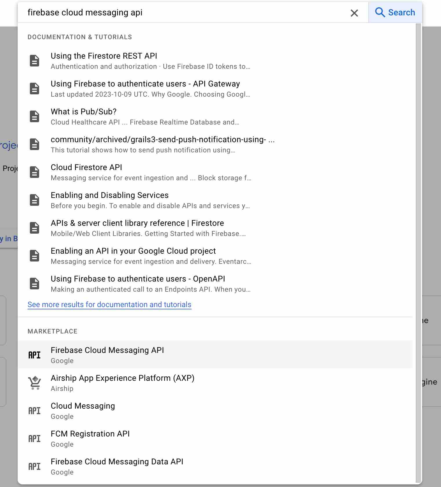 Wyszukiwanie interfejsu API Firebase Cloud Messaging