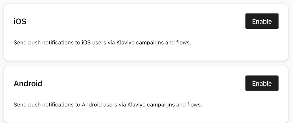 Strona ustawień aplikacji mobilnej, aby włączyć iOS lub Android powiadomienie push