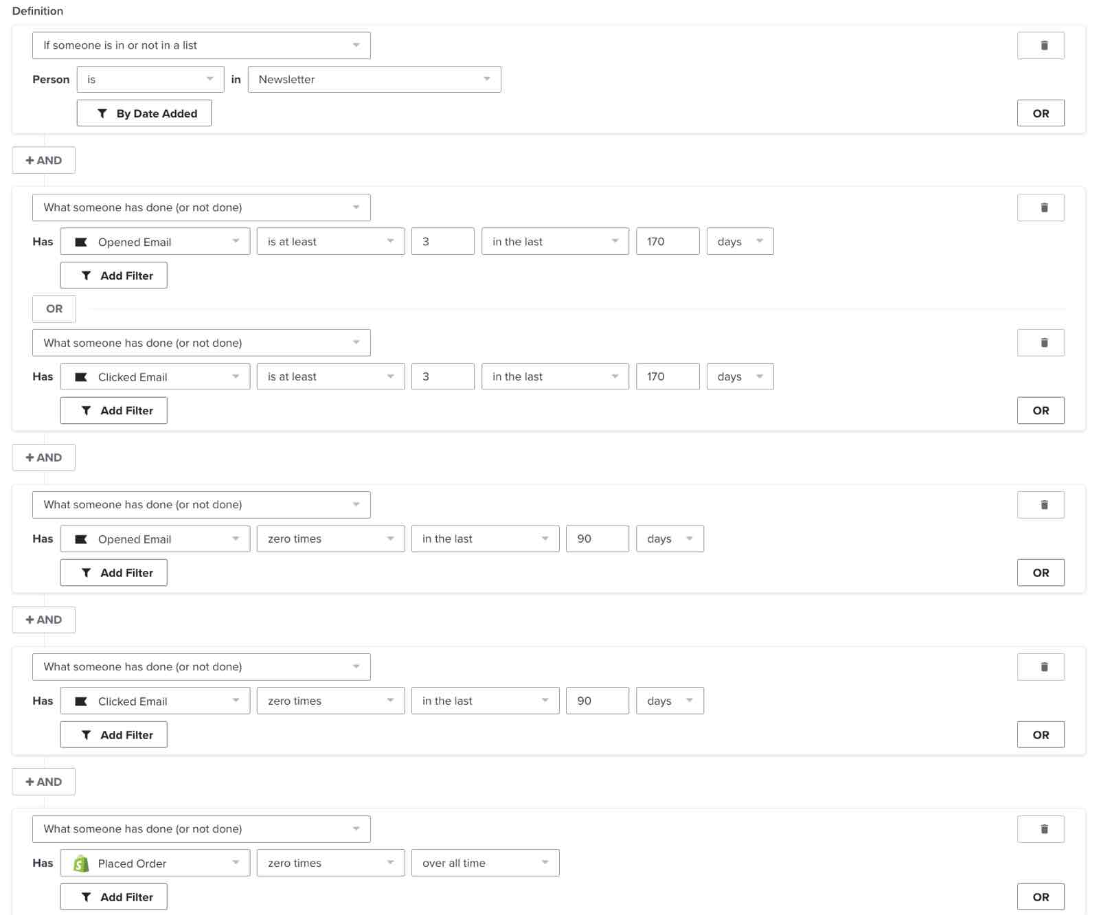 segment subskrybentów, którzy regularnie korzystali z Twojej poczty e-mail, ale ostatnio jej nie otworzyli ani nie kliknęli.
